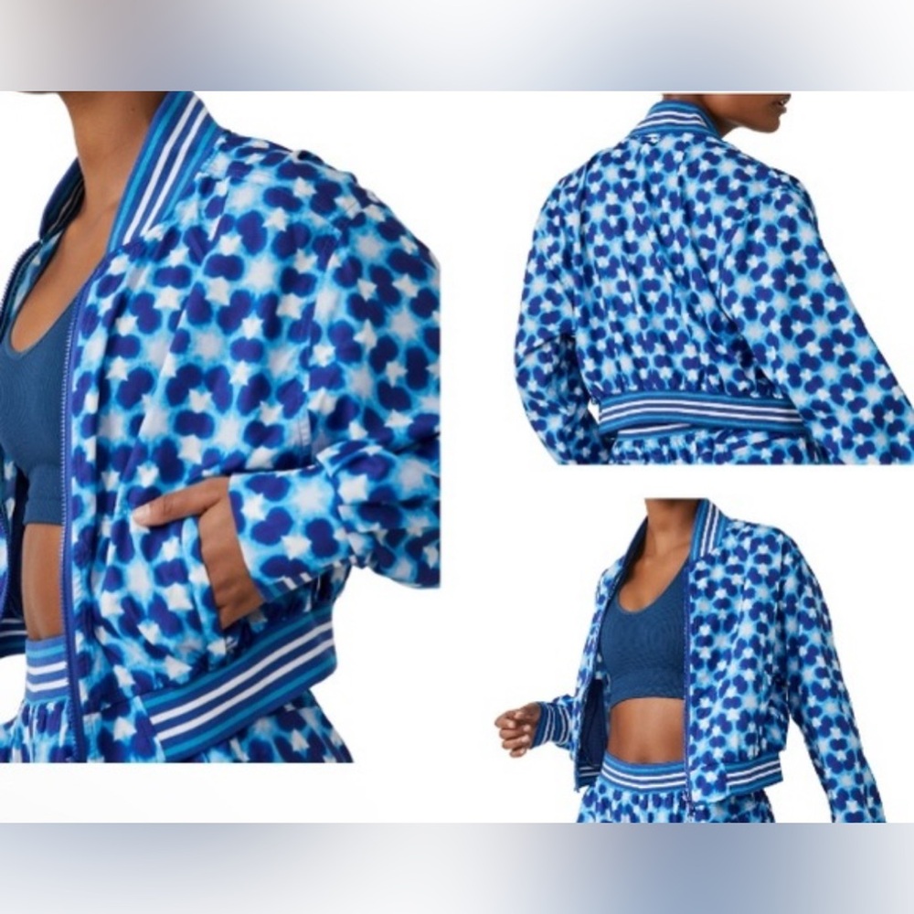 Free people movement Top seed printed Tennis jacket zip‎ up blue seize medium